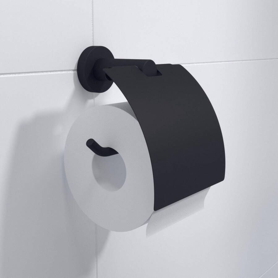 Ozean Eternal toiletrolhouder Met klep Rond Mat zwart