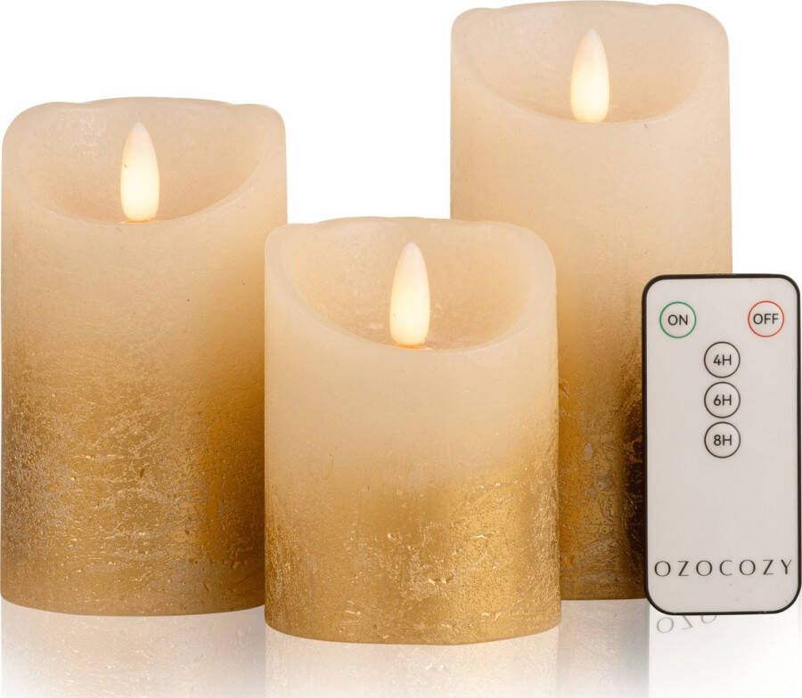 Ozocozy LED Kaarsen met Afstandsbediening Goud Led Kaarsen met Bewegende Vlam Kaarsen op Batterijen Veilig & Duurzaam Realistische Kaarsen Kerstverlichting Wax Kerstcadeau
