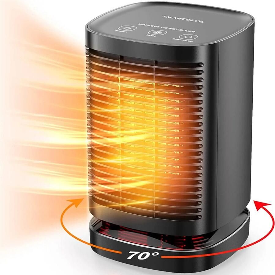 P&P Goods Elektrische Kachel Elektrische Verwarming voor Binnen Ventilatorkachel Keramische Kachel Heater 3 Standen 950W LED Indicatie Roterend Zwart Incl. schoonmaakdoek PRO versie
