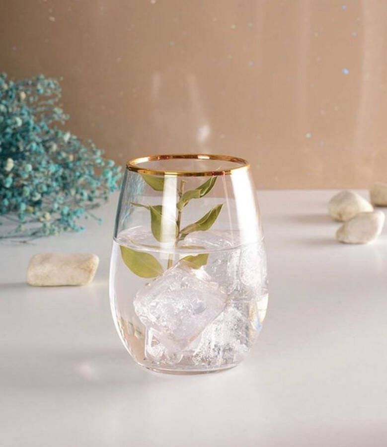 Pasabahce Amber 350ml frisdrank longdrinkglazen met gouden rand (6 stuks)