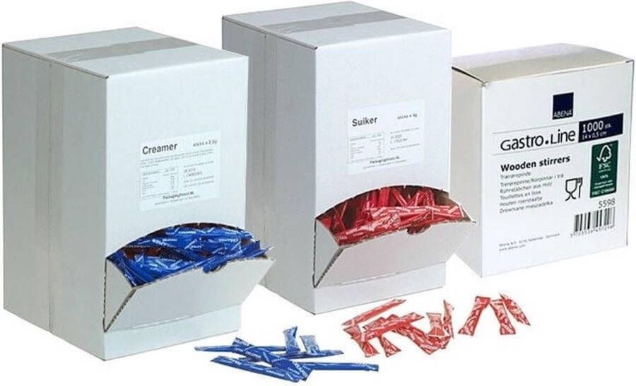PackagingDirect Combipakket: 500 suikersticks 500 creamersticks + 1.000 houten roerstaafjes