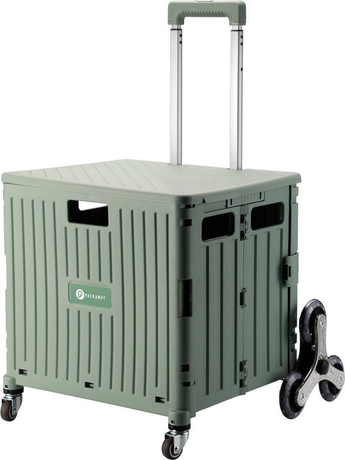 Packaway XL Opvouwbare Boodschappentrolley Boodschappenkrat Met 6 Wielen voor Trappen Met Deksel 50 Liter Groen