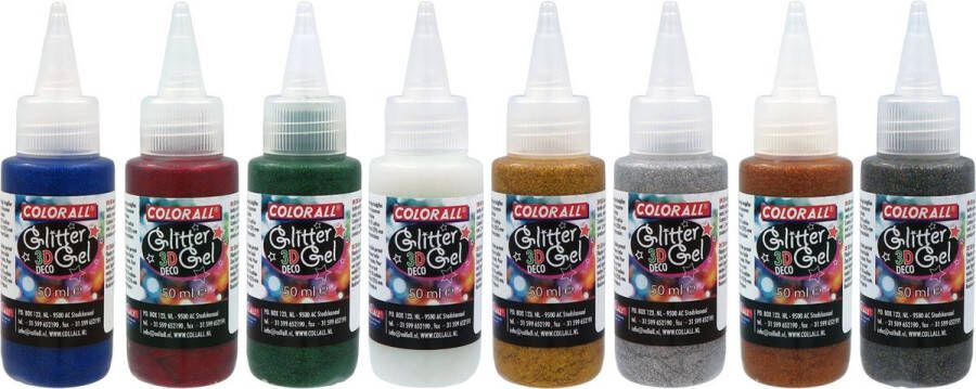 PacklinQ 3D-glittergel. assorti van 8 kleuren Assorti 8x 50g in Fles (1 st.)