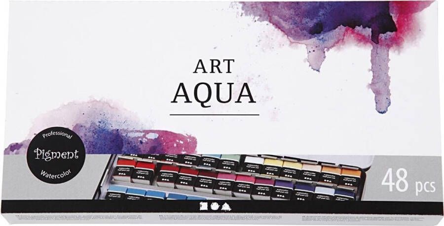 PacklinQ Art Aqua aquarelverf. standaardkleuren. ½-pan. afm 10x15x20 mm. 48 kleur 1 doos