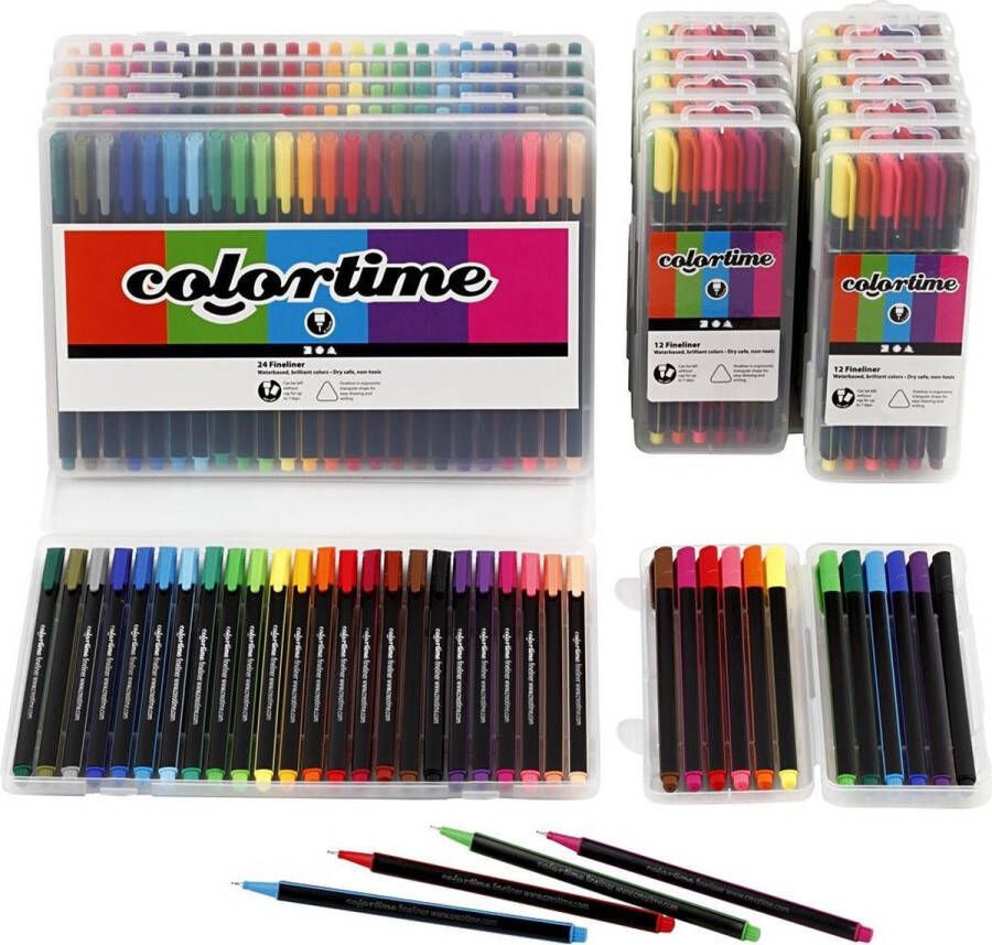 PacklinQ Colortime Fineliner . diverse kleuren. lijndikte 0.6-0.7 mm. 18 doos 1 doos