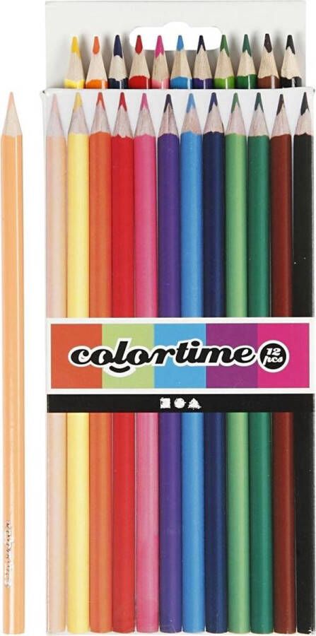 PacklinQ Colortime kleurpotloden. diverse kleuren. L: 17.45 cm. vulling 3 mm. 12 stuk 1 doos