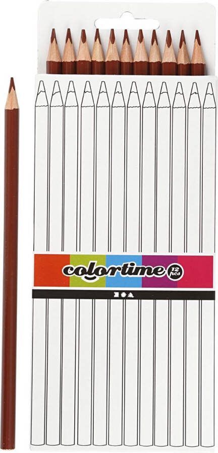 PacklinQ Colortime kleurpotloden. bruin. L: 17 cm. vulling 3 mm. 12 stuk 1 doos