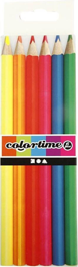 PacklinQ Colortime kleurpotloden. neon kleuren. L: 17.45 cm. vulling 3 mm. 6 stuk 1 doos