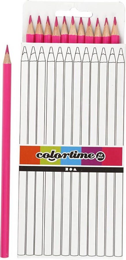 PacklinQ Colortime kleurpotloden. roze. L: 17 cm. vulling 3 mm. 12 stuk 1 doos