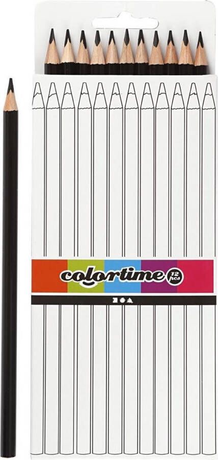PacklinQ Colortime kleurpotloden. zwart. L: 17 cm. vulling 3 mm. 12 stuk 1 doos