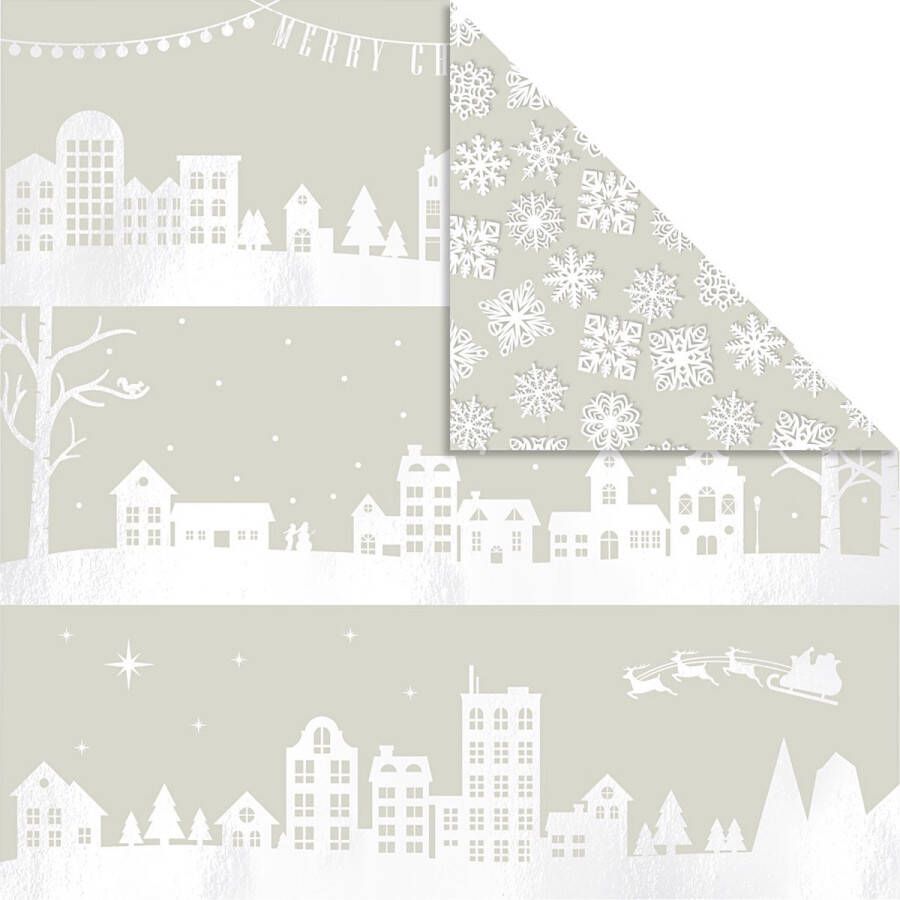 PacklinQ Design papier huizen en sneeuwvlokken 30 5x30 5 cm 180 gr 3 vel 1 doos