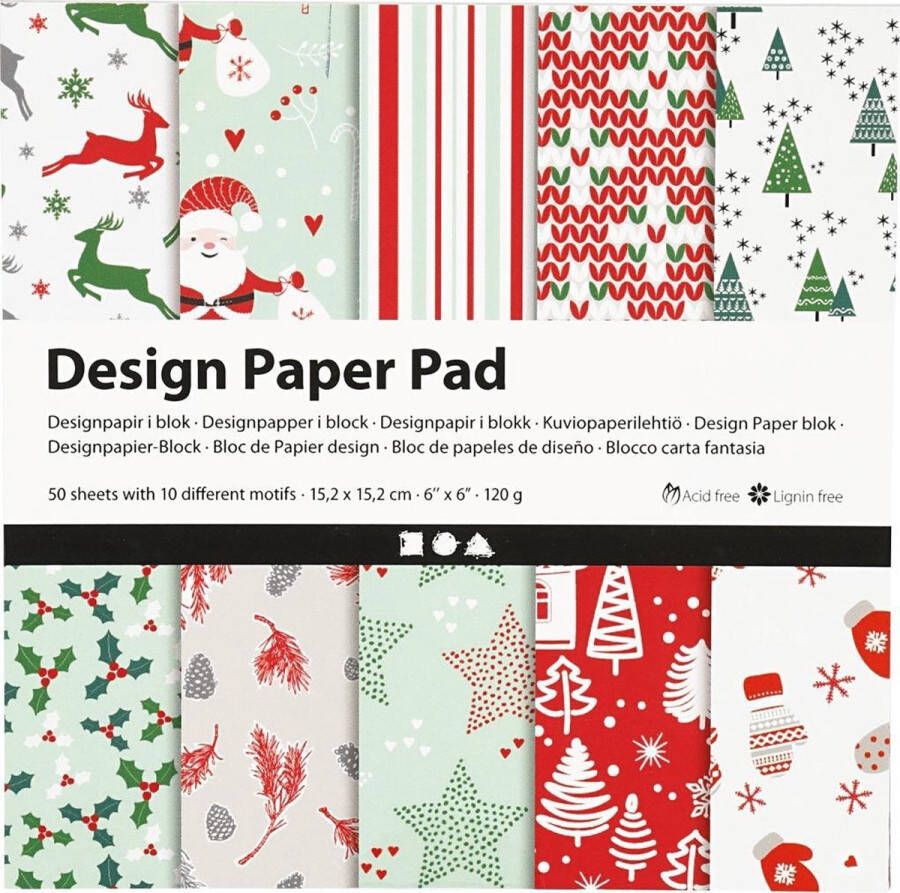 PacklinQ Design papierblok 15 2x15 2 cm 120 gr groen rood wit 50 vel 1 doos