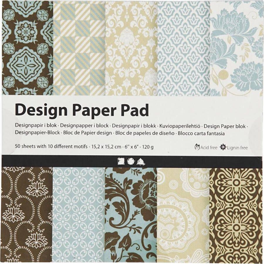 PacklinQ Design papierblok 15 2x15 2 cm 120 gr lichtblauw bruin 50 vel 1 doos