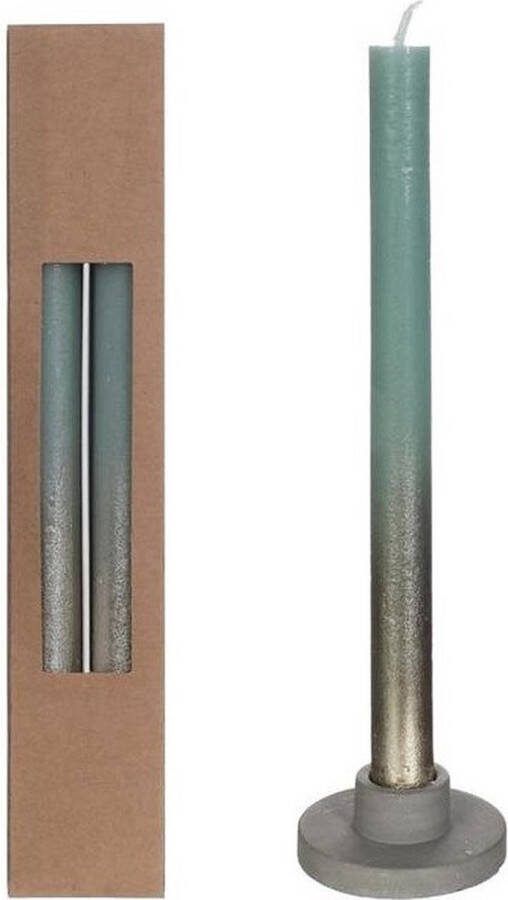 PacklinQ Dinner Kaarsen eucalyptus groen met Goude Spray Ø2.1 h. 25cm (1 set)