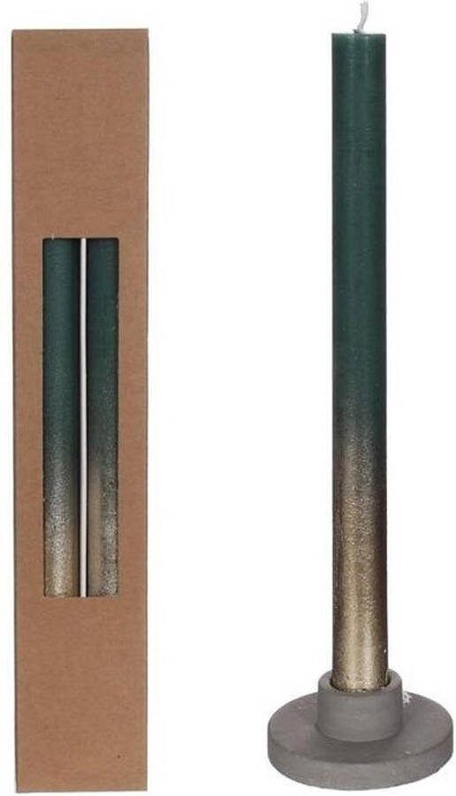 PacklinQ Dinner Kaarsen mos groen met Goude Spray Ø2.1 h. 25cm (1 set)
