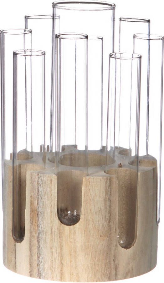 PacklinQ Diverse glazen buisjes in houten standaard 20cm hoog (1 st.)