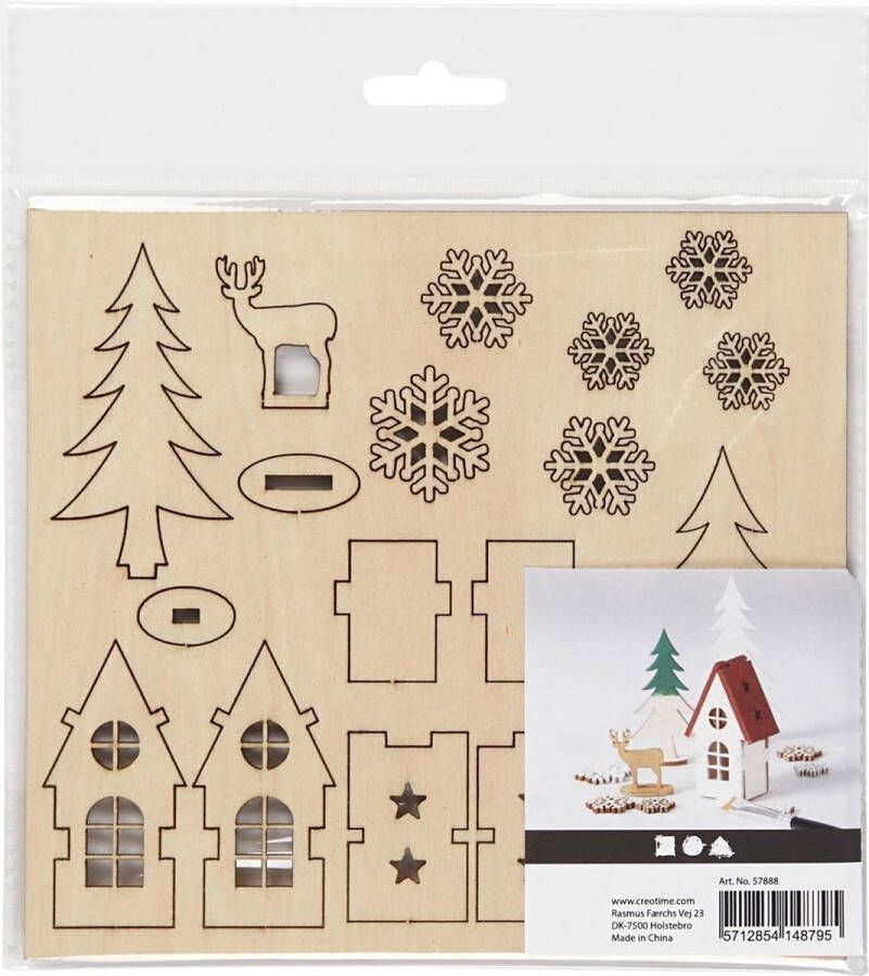 PacklinQ DIY Houten figuren. huis. bomen. hert. L: 15.5 cm. B: 17 cm. 1 doos