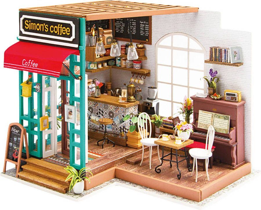 PacklinQ DIY Miniatuur kamer Koffiehoek H: 19 cm L: 22 6 cm B: 19 4 cm 1stuk 1 stuk