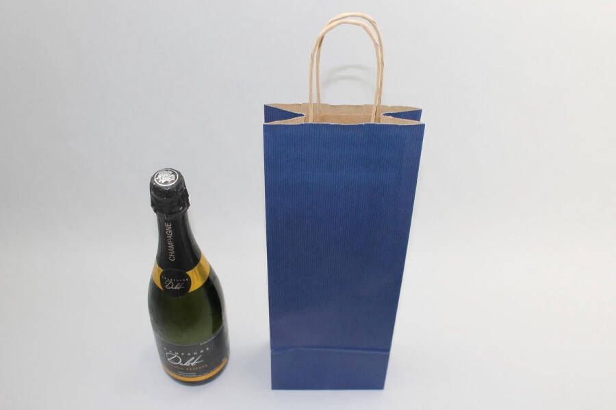 PacklinQ Draagtassen voor Flessen Donkerblauw 14x8x39cm Kraft papier 110 g m (50 stuks)