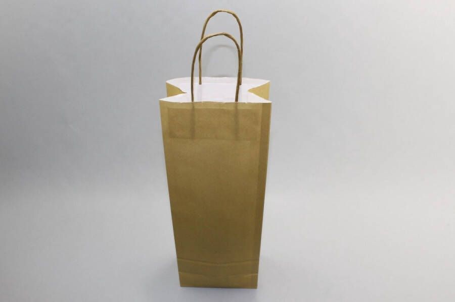 PacklinQ Draagtassen voor Flessen Goud 14x8x39cm Kraft papier 110 g m (50 stuks)