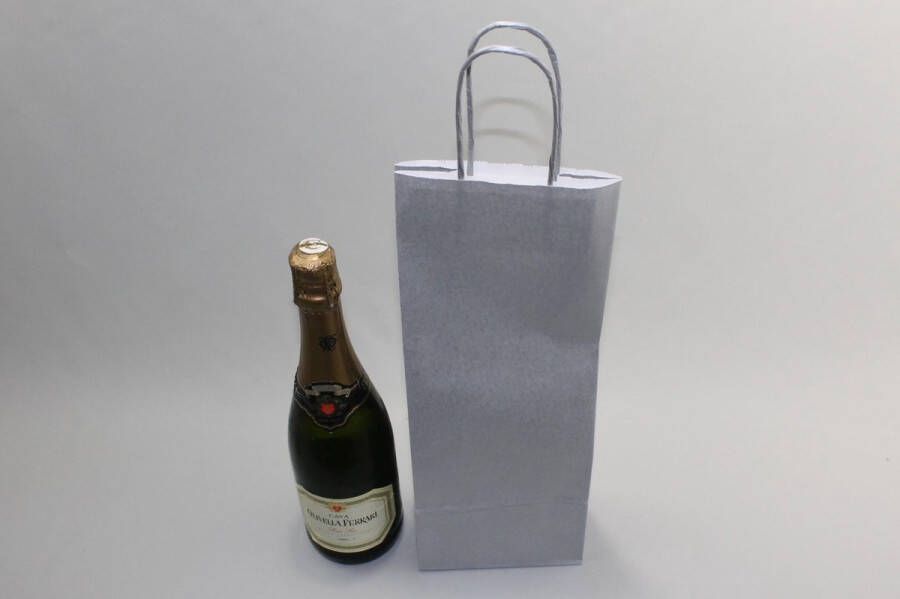 PacklinQ Draagtassen voor Flessen Zilver 14x8x39cm Kraft papier 110 g m (50 stuks)