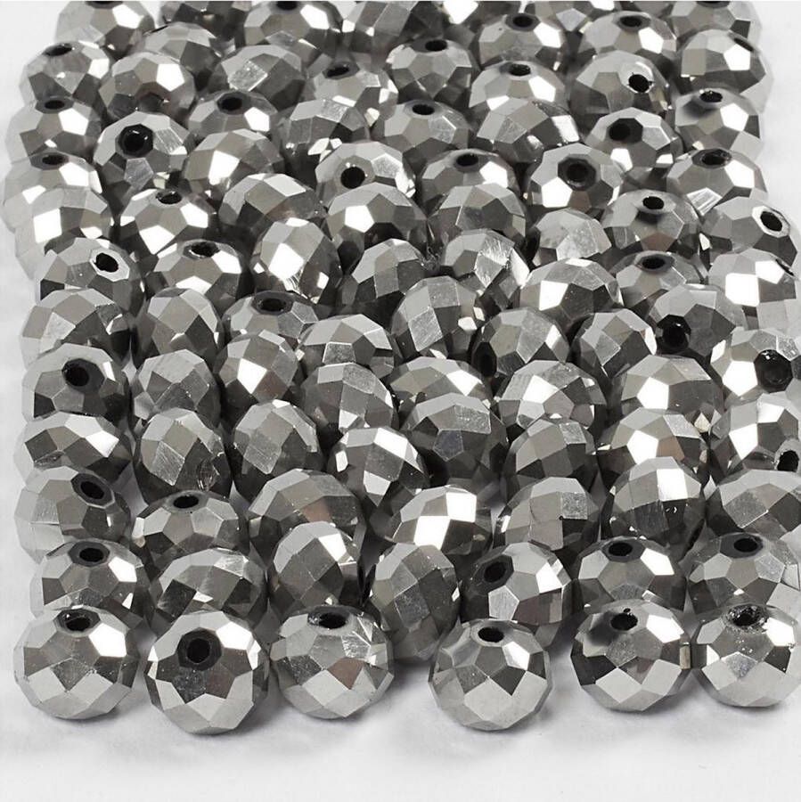 PacklinQ Facet kralen afm 5x6 mm gatgrootte 1 mm metallic grijs 100 stuk 1 doos