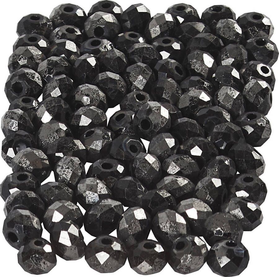 PacklinQ Facet kralen. metallic zwart. afm 3x4 mm. gatgrootte 0.8 mm. 100 stuk 1 doos