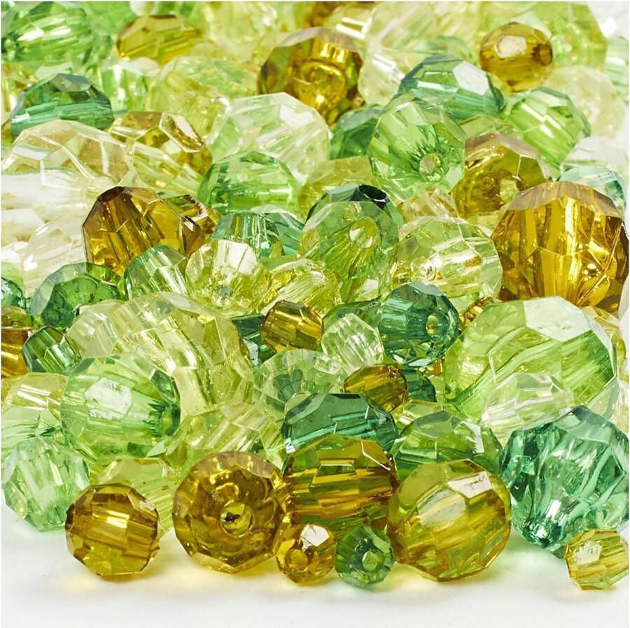 PacklinQ Facetkralen mix. groen glitter. afm 4-12 mm. gatgrootte 1-2.5 mm. 250 gr 1 doos