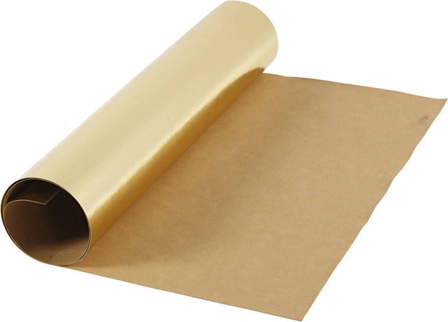 PacklinQ Faux Leather Papier. goud. B: 49 cm. unikleurig.met folie. 350 gr. 1 m 1 rol