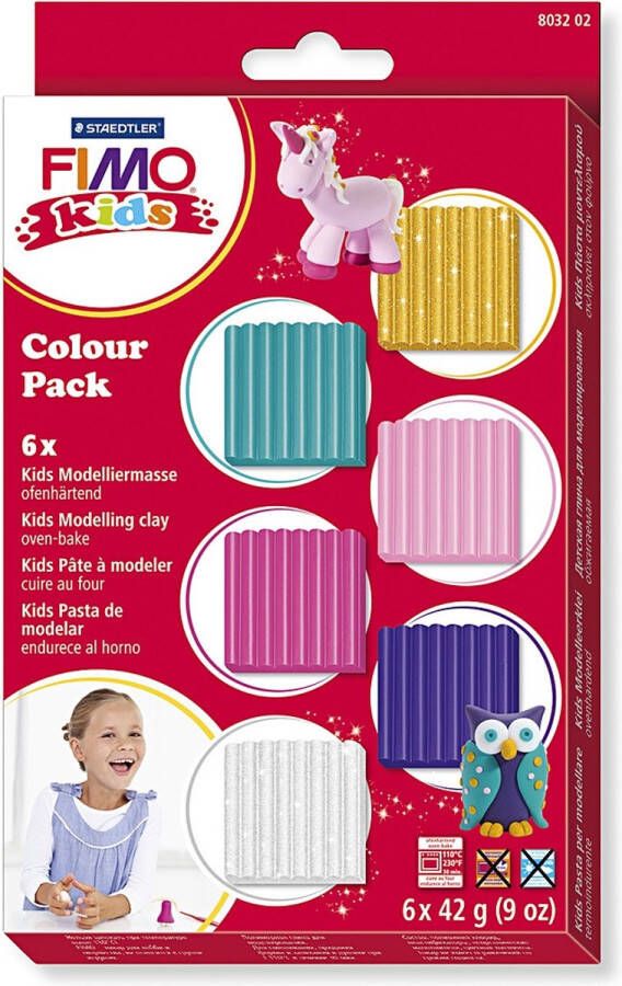 PacklinQ FIMO Kids boetseerklei. extra kleuren. 6x42 gr 1 doos