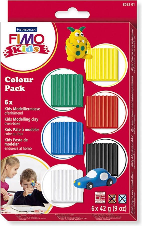 PacklinQ FIMO Kids boetseerklei standaardkleuren 6x42gr