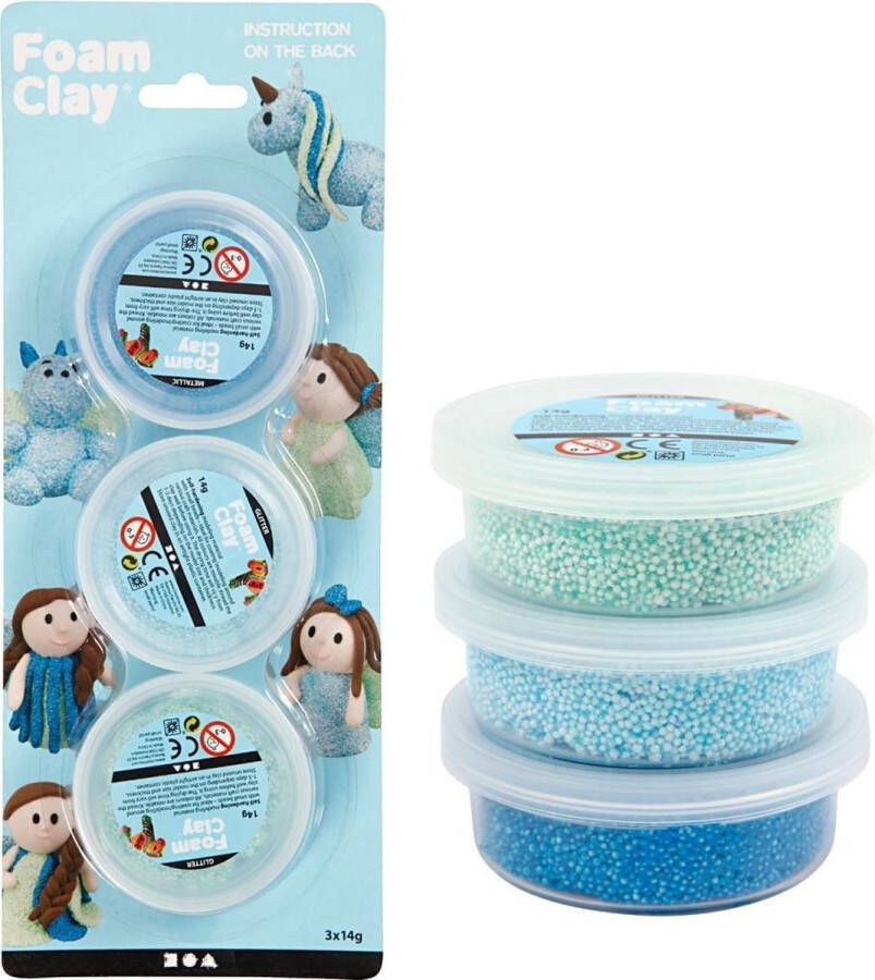 PacklinQ Foam Clay Sets blauw lichtblauw groen metallic en glitter 3x14gr