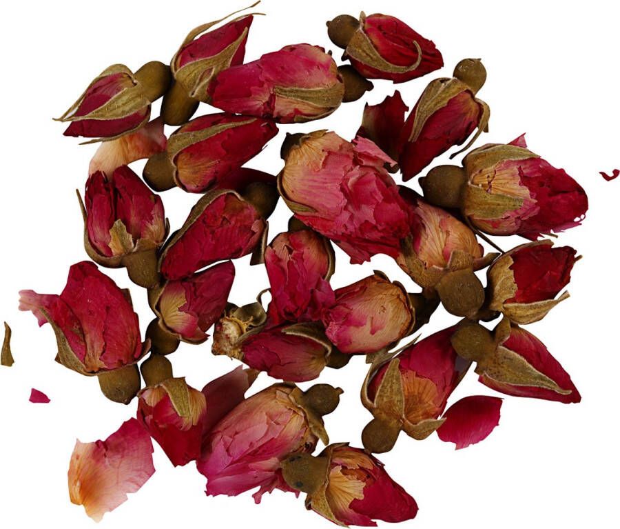 PacklinQ Gedroogde bloemen. Rozenknoppen. L: 1 2 cm. d 0.6 1 cm. 15 gr. donkerroze. 1 doos