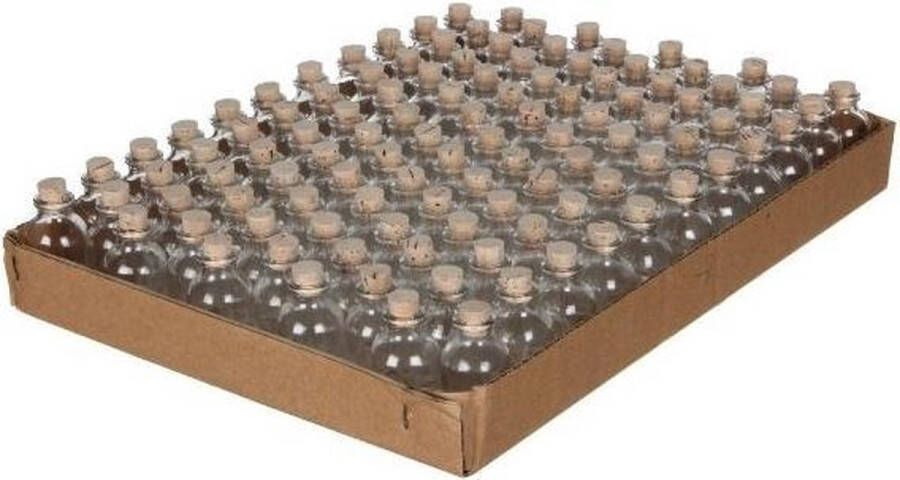 PacklinQ Glazen flesje Mini met kurk 20ml 6cm hoog Ø 3 cm (tray met 105 stuks)
