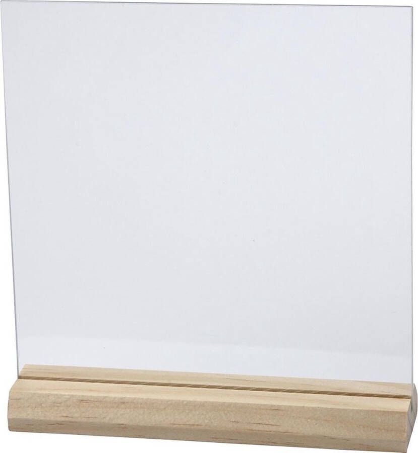 PacklinQ Glazen plaat met houten voet. afm 15.5x15.5 cm. dikte 28 mm. 10 set 1 karton