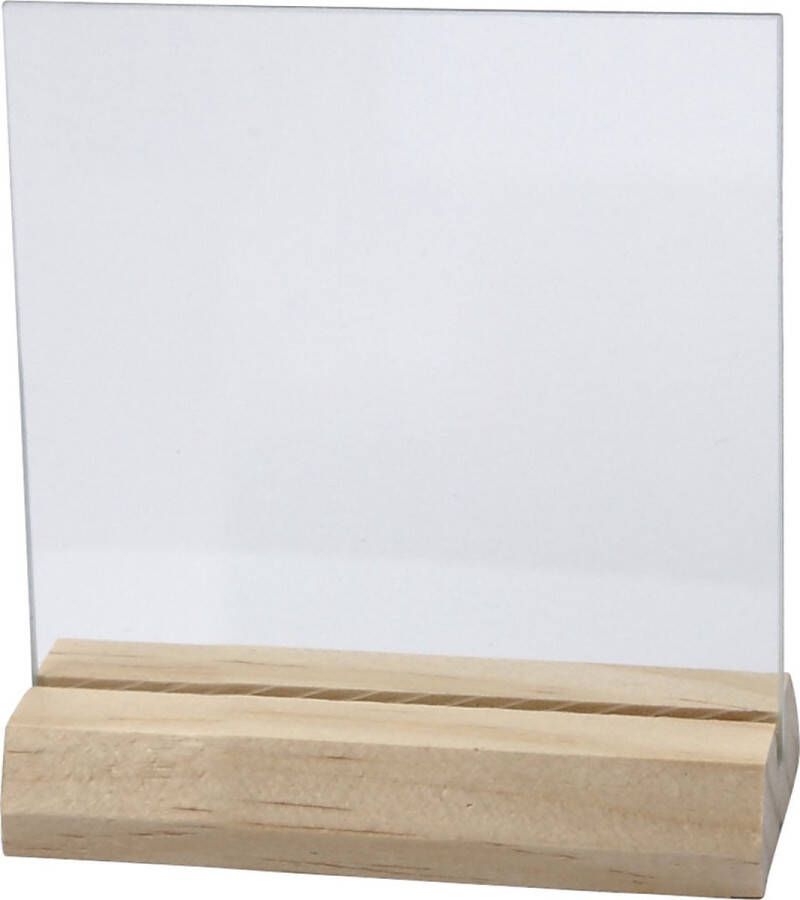 PacklinQ Glazen plaat met houten voet. afm 7.5x7.5 cm. dikte 28 mm. 10 set 1 karton