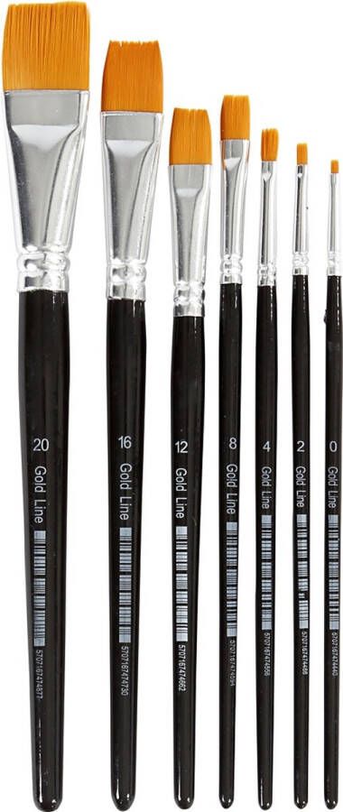 PacklinQ Gold Line penselen. afm 0+2+4+8+12+16+20. L: 16.5-21 cm. B: 1-7 mm. plat. 7 stuk 1 doos