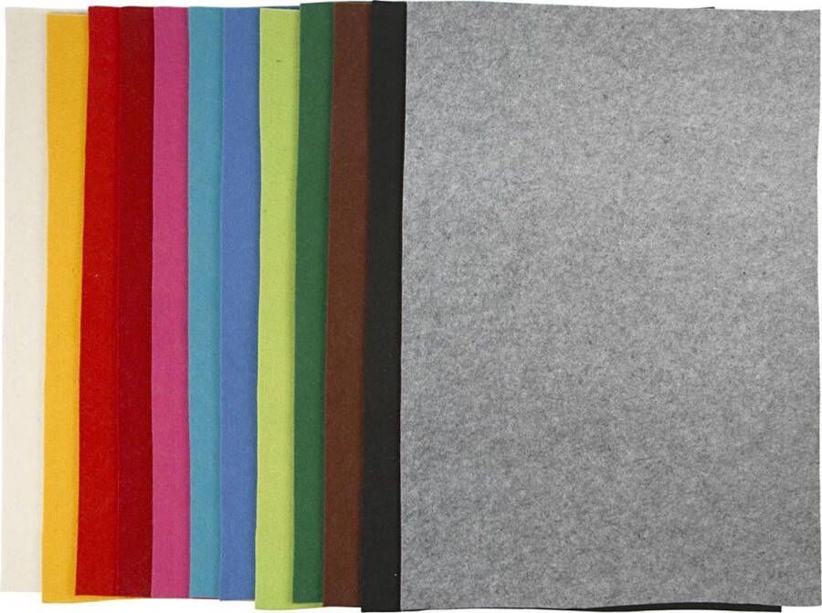 PacklinQ Hobbyvilt 42x60 cm dikte 3 mm kleuren 12div vellen 1 doos Vilt vellen knutselvilt Hobby vilt