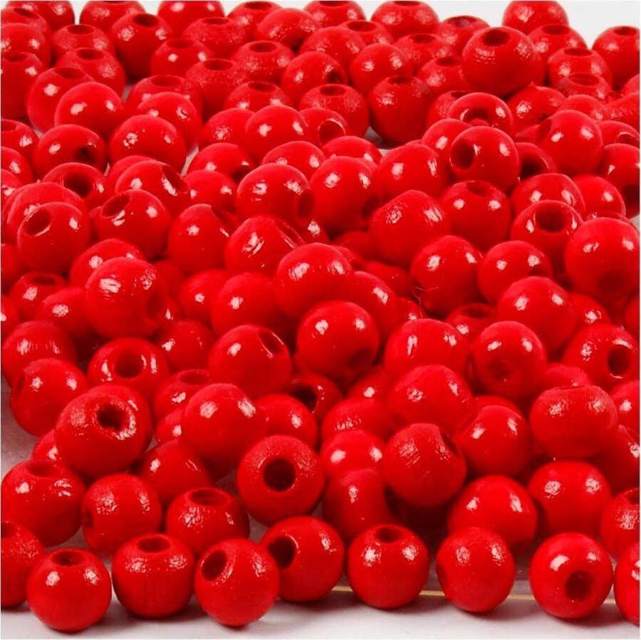 PacklinQ Houten kralen. rood. d 5 mm. gatgrootte 1.5 mm. 6 gr 1 doos. 150 stuk