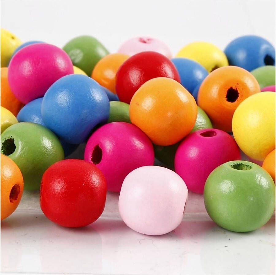 PacklinQ Houten kralen mix. diverse kleuren. d 12 mm. gatgrootte 2.5-3 mm. 500 gr 1 zak