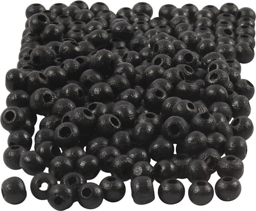 PacklinQ Houten kralen. zwart. d 5 mm. gatgrootte 1.5 mm. 6 gr 1 doos. 150 stuk