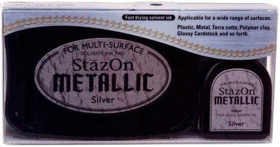 PacklinQ Inktkussen Stazon + Navulling. Metallic Zilver (1 st)