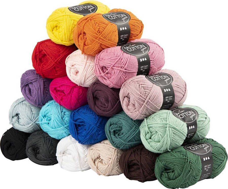 PacklinQ Katoengaren. diverse kleuren. afm 8 4. L: 170 m. Inhoud kan variëren . 20x50 gr 1 doos