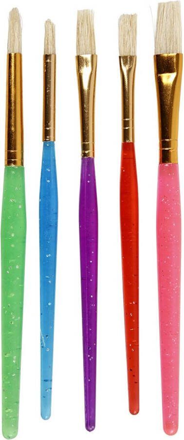 PacklinQ Kwasten voor Kinderen L: 14-16 cm B: 5-10 mm plat rond kleuren 5stuk 1 doos