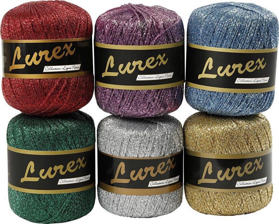 PacklinQ Lurex glitter garen. L: 160 m. kleuren. 6x25 gr 1 doos