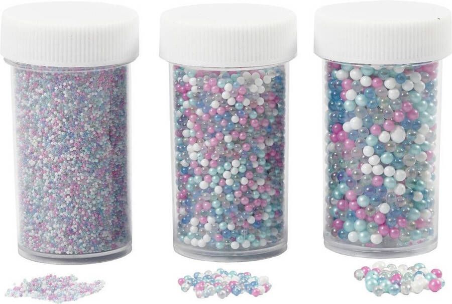 PacklinQ Mini stenen van glas. pastelkleuren. afm 0.6-0.8+1.5-2+3 mm. 3x45 gr 1 doos