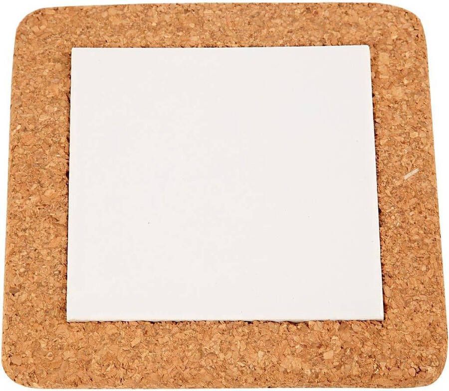 PacklinQ Onderzetter met lijst van kurk. wit. afm 15.5x15.5x1 cm. 10 stuk 1 karton