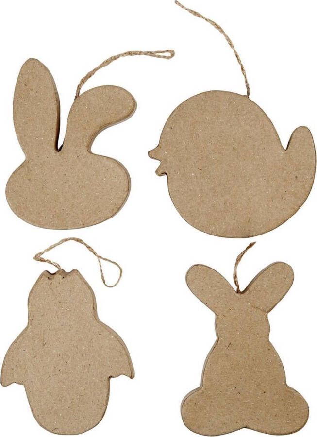 PacklinQ Paas decoraties konijnenkop kuiken in ei en konijn H: 10 cm 4stuk 1 doos
