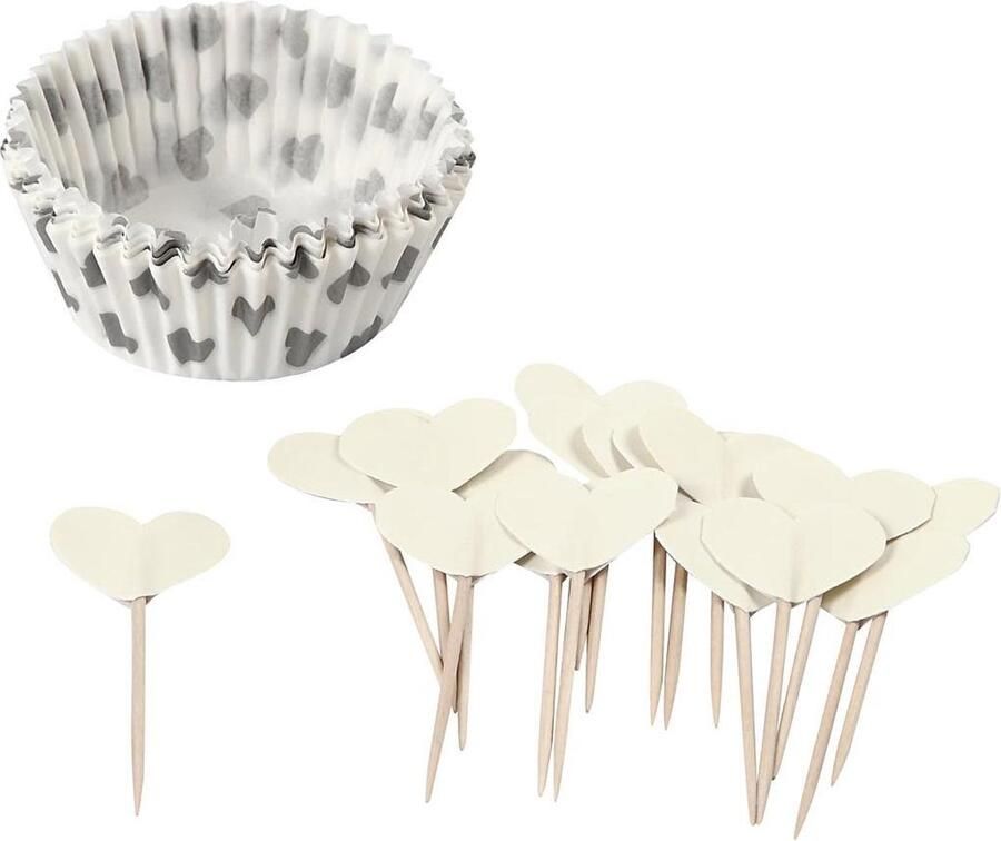 PacklinQ Cupcakes en cocktailprikkers off-white H: 3 cm d 5 cm 40 gr 24 set 1 doos