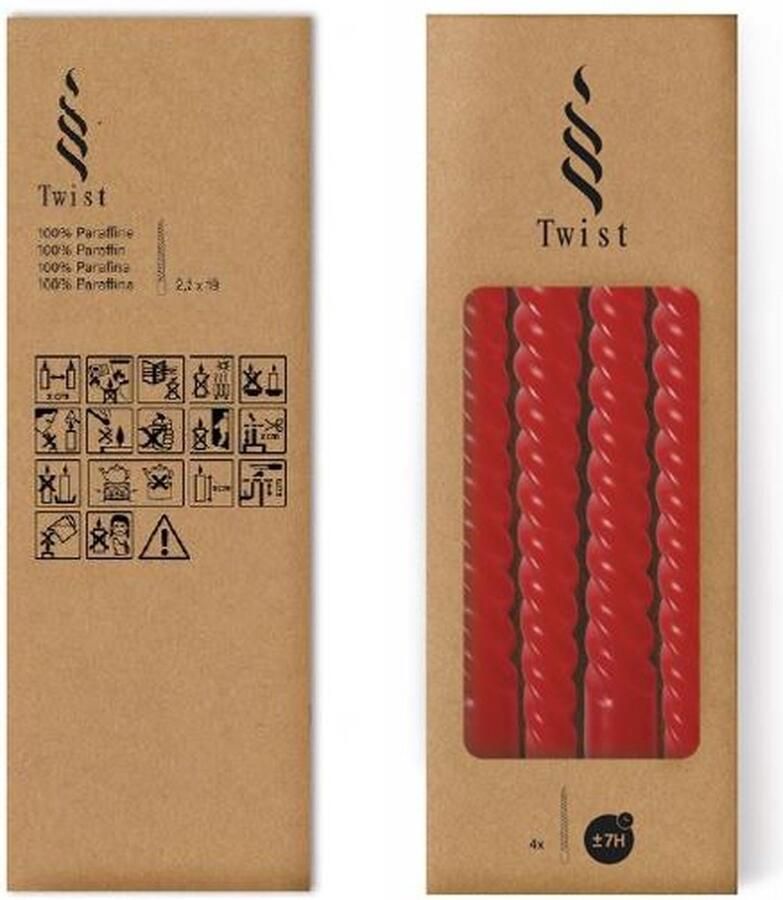 PacklinQ Kaarsen gedraaid rood 19cm hoog (4 st.)